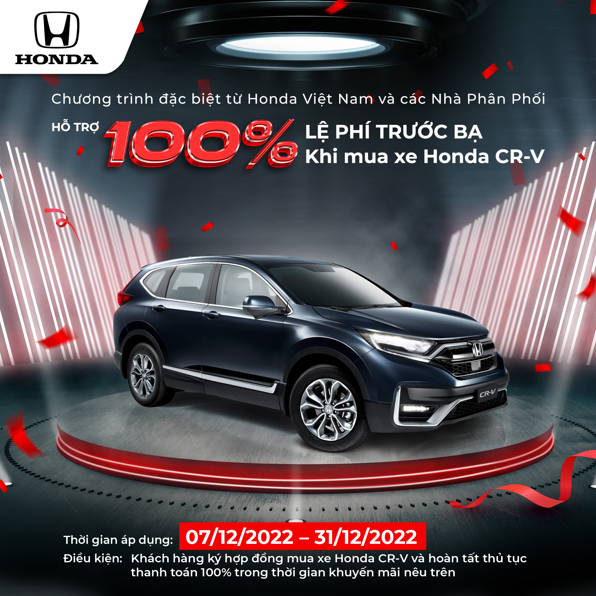 Chương Trình Hỗ Trợ 100% Lệ Phí Trước Bạ Khi Mua Xe Honda CR-V Từ 07/12/2022 Đến Hết 31/12/2022