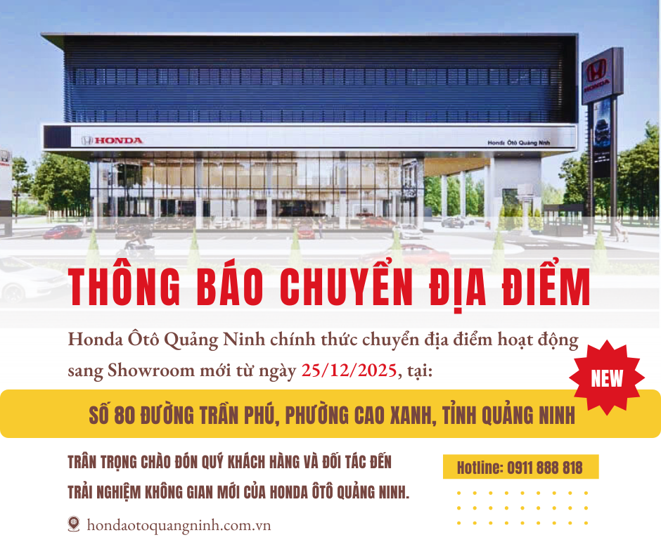 Thông báo chuyển địa điểm hoạt động của Honda Ôtô Quảng Ninh